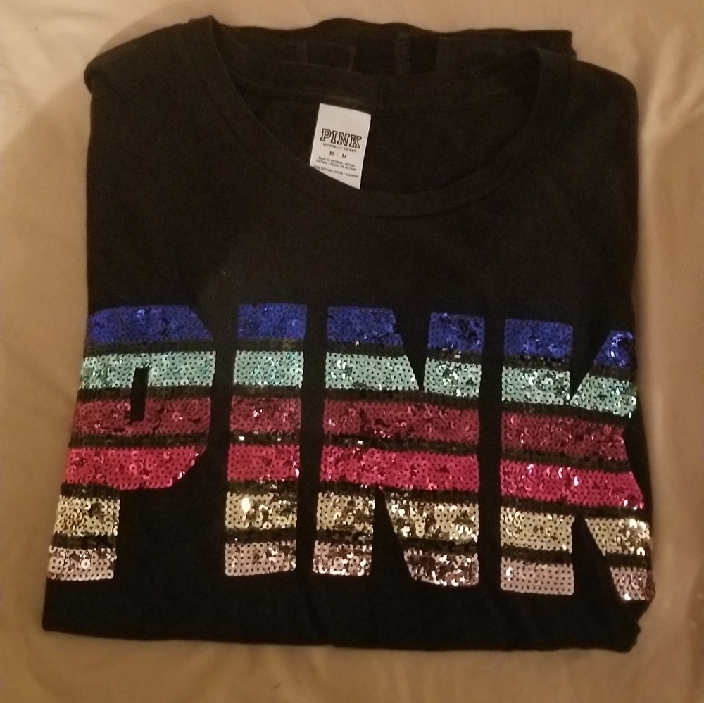 PINK Color stripes bling tshirt MED OVERSIZED